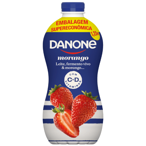 Iogurte Parcialmente Desnatado com Preparado de Fruta Morango Danone Garrafa 1,25kg Embalagem Supereconômica