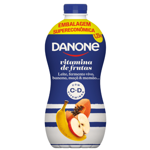 Iogurte Parcialmente Desnatado com Preparado de Vitamina de Frutas Danone Garrafa 1,25kg Embalagem Supereconômica