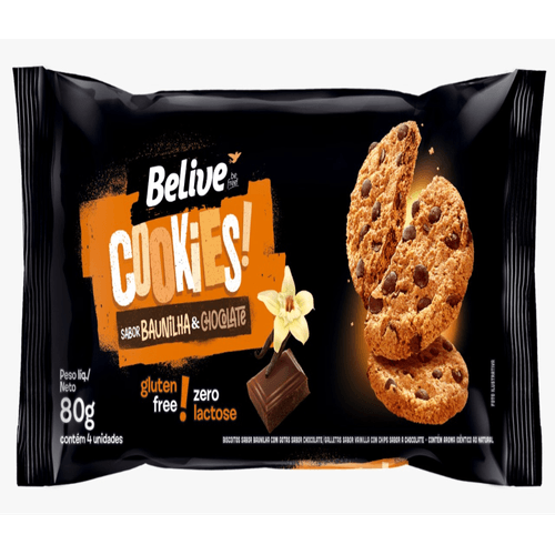 Cookies sabor Baunilha e Chocolate sem Glúten e sem Lactose Belive 80g