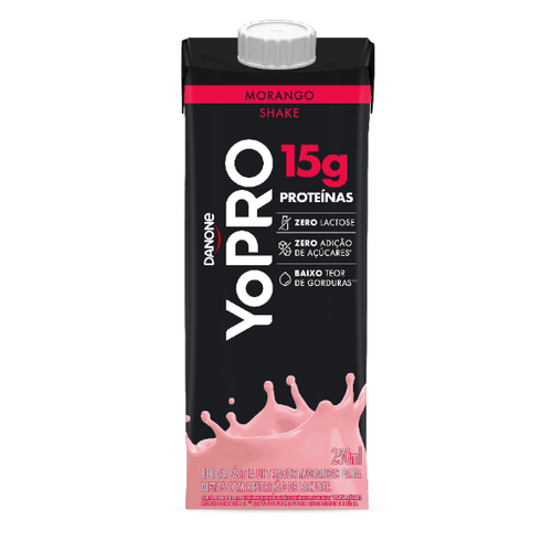 Bebida Láctea UHT 15g Proteína Morango Zero Lactose para Dietas com Restrição de Lactose sem Adição de Açúcar Yopro Shake Caixa 250ml