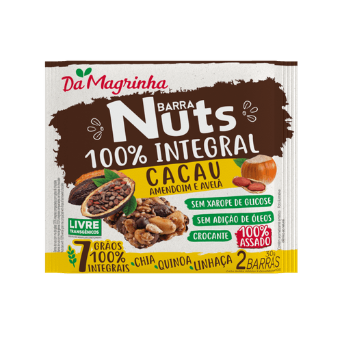 Barra de Cereal Integral Cacau Amendoim e Avelã Da Magrinha com 2 unidades de 15 g