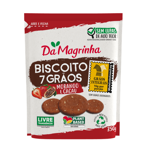 Biscoito 7 Grãos Morango e Cacau Da Magrinha Pacote 350g