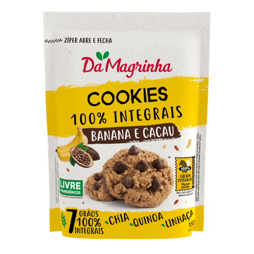 Biscoito Da Magrinha Cookies 100% Integrais Banana & Cacau Fonte ômega 3 150g