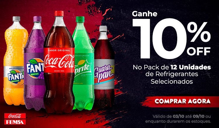Coca-Col - Compre pack de 12 unidades e ganhe 10% de desconto - 03/10 a 09/10