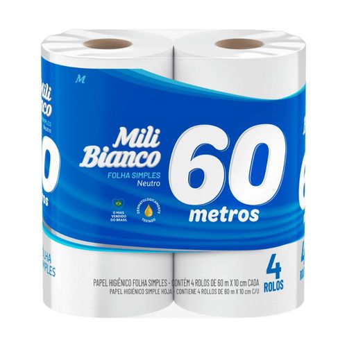 Papel-Higienico-Mili-Bianco-Folha-Simples-Neutro-60-Metros-Pacote-4-Unidades
