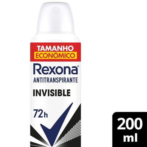Antitranspirante Aerossol Invisible 72h Rexona 200ml Spray Tamanho Econômico