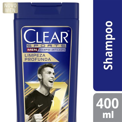 Shampoo Anticaspa com Carvão Ativado e Mentol Clear Men Sports  Limpeza Profunda Frasco 400ml