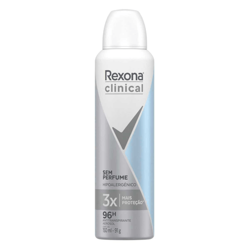 Antitranspirante-Aerossol-sem-Perfume-96h-Rexona-Clinical-150ml-Spray Antitranspirante-Aerossol-sem-Perfume-96h-Rexona-Clinical-150ml-Spray