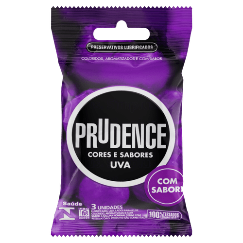 Preservativo-Masculino-Lubrificado-Uva-Prudence-Cores-e-Sabores-Pacote-3-Unidades