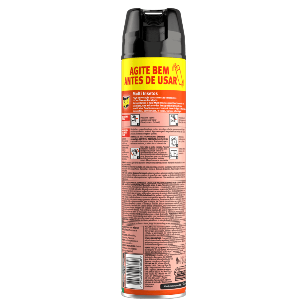 Inseticida Aerossol Multi-Insetos Base Água com Óleo de Eucalipto Raid ...