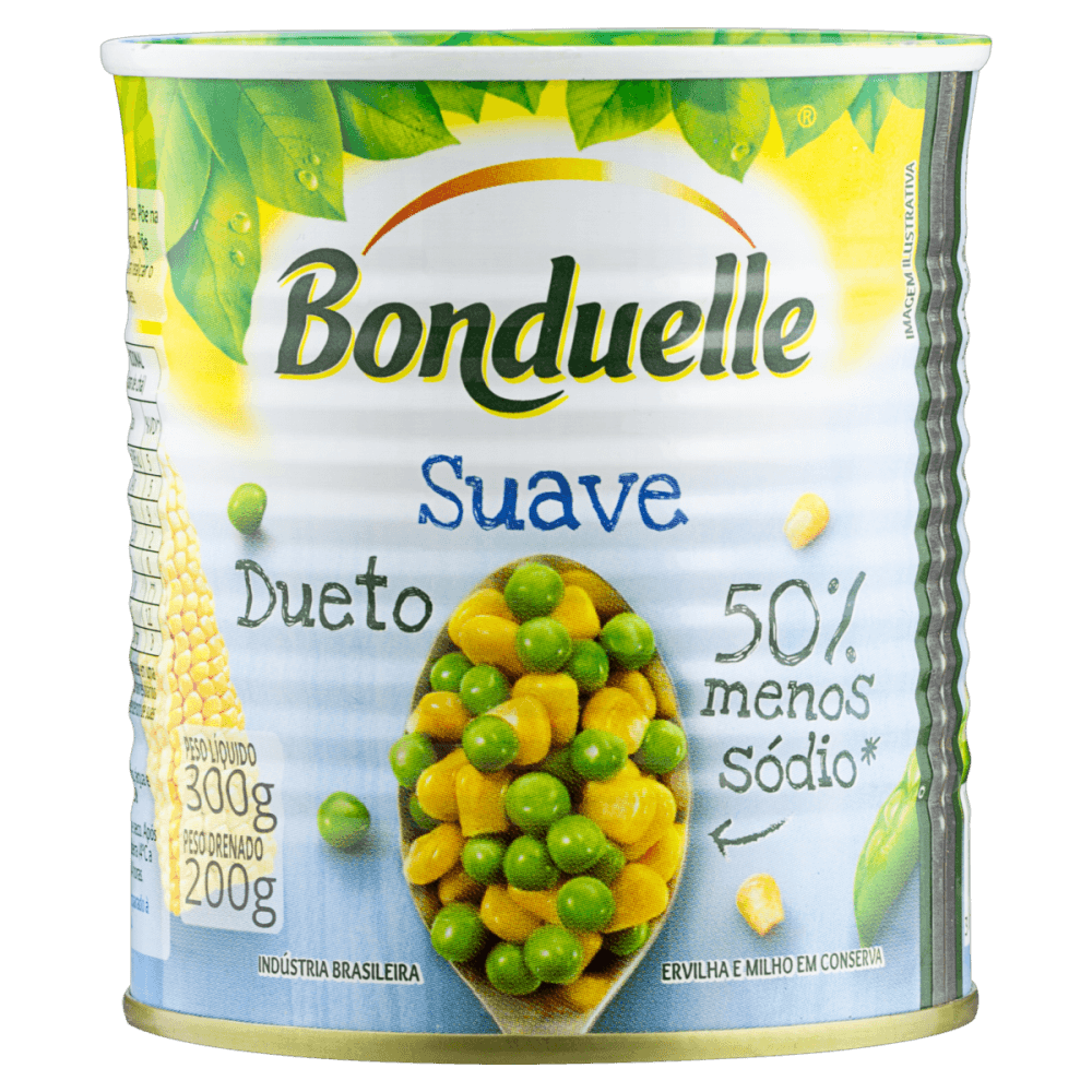 Ervilha e Milho Verde em Conserva Dueto Suave Bonduelle Lata Peso Líquido 300g Peso Drenado 200g