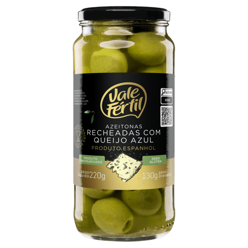 Azeitona-Verde-em-Conserva-Recheio-Queijo-Azul-Vale-Fertil-Vidro-Peso-Liquido-220g-Peso-Drenado-130g Azeitona-Verde-em-Conserva-Recheio-Queijo-Azul-Vale-Fertil-Vidro-Peso-Liquido-220g-Peso-Drenado-130g