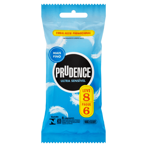 Preservativo-Masculino-Lubrificado-Ultra-Sensivel-Prudence-Pacote-Leve-8-Pague-6-Unidades-Embalagem-Promocional