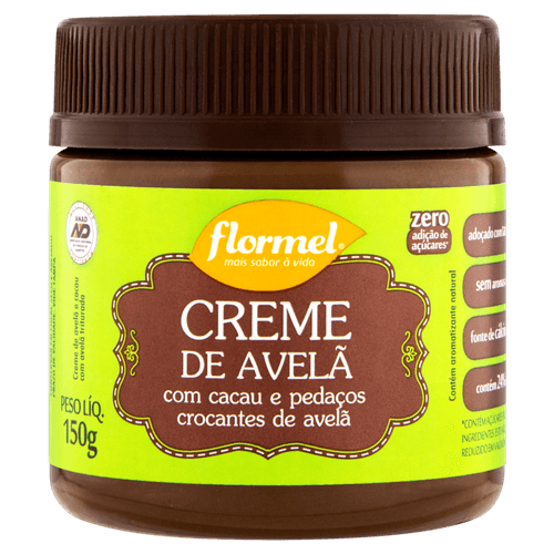 Creme-de-Avela-com-Cacau-e-Pedacos-Crocantes-de-Avela-sem-Adicao-de-Acucar-Flormel-Pote-150g
