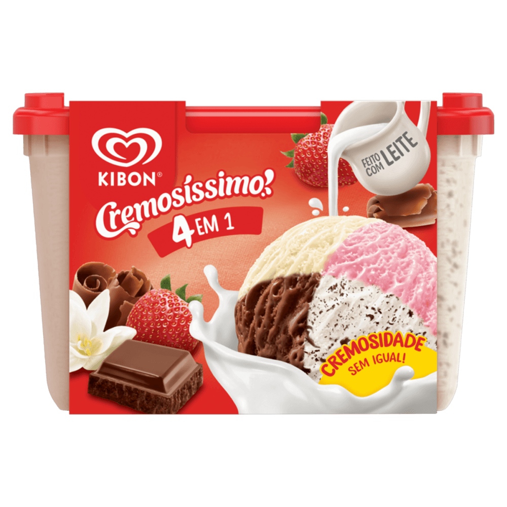 Sorvete Kibon Cremosíssimo Creme/Morango/Chocolate/Flocos Pote 2l