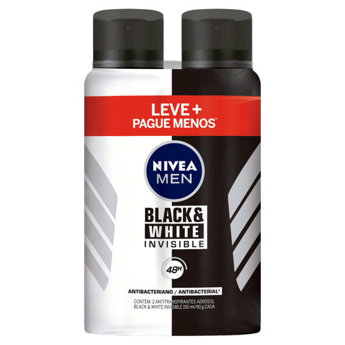 Pack-Antitranspirante-Aerossol-Invisible-Black---White-Antibacteriano-48h-Nivea-Men-Spray-2-Unidades-150ml-Cada-Leve-Mais-Pague-Menos
