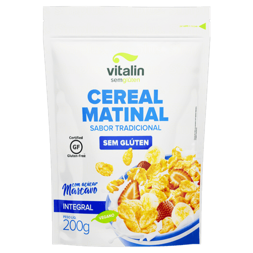 Cereal-Matinal-Flocos-de-Milho-com-Acucar-Mascavo-Integral-Tradicional-sem-Gluten-Vitalin-Pouch-200g