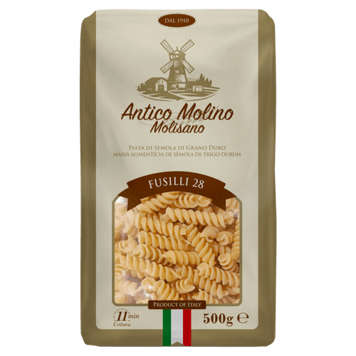 Massa-Alimenticia-Macarrao-de-Semola-de-Trigo-Durum-Fusilli-28-Antico-Molino-Pacote-500g