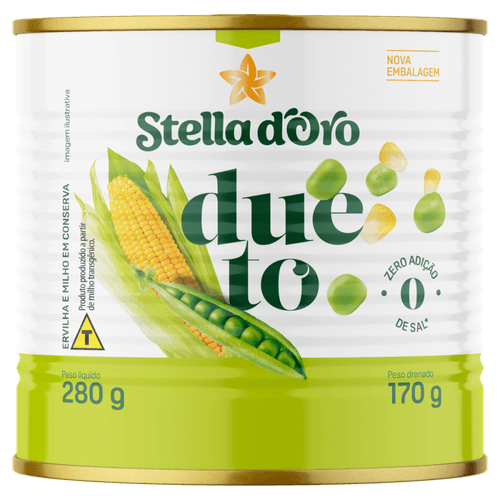 Ervilha-e-Milho-Verde-em-Conserva-Dueto-sem-Adicao-de-Sal-Stella-D-oro-Lata-Peso-Liquido-280g-Peso-Drenado-170g Ervilha-e-Milho-Verde-em-Conserva-Dueto-sem-Adicao-de-Sal-Stella-D-oro-Lata-Peso-Liquido-280g-Peso-Drenado-170g