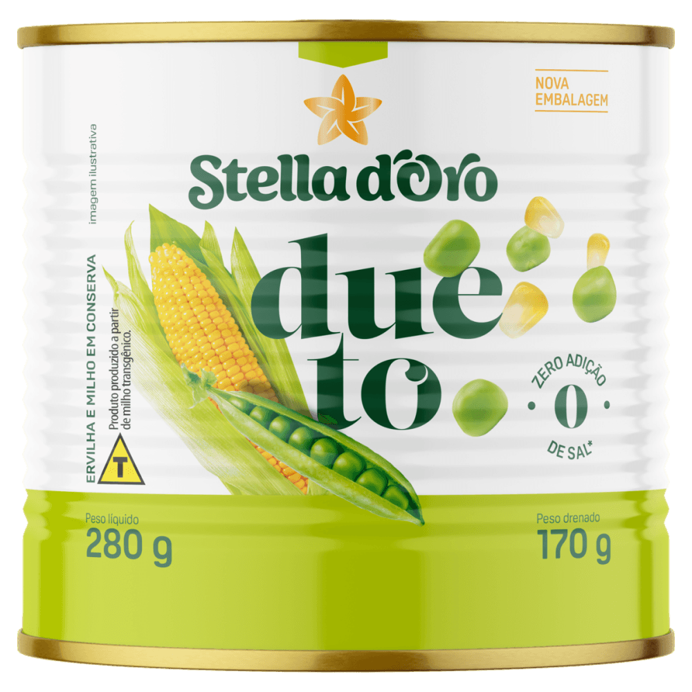 Ervilha e Milho Verde em Conserva Dueto sem Adição de Sal Stella D'oro Lata Peso Líquido 280g Peso Drenado 170g