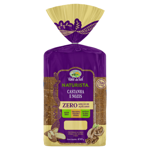 Pao-Integral-56--Cereal-com-Castanha-e-Nozes-Zero-Lactose-sem-Adicao-de-Acucar-Vale-do-Sol-Naturista-Pacote-450g Pao-Integral-56--Cereal-com-Castanha-e-Nozes-Zero-Lactose-sem-Adicao-de-Acucar-Vale-do-Sol-Naturista-Pacote-450g