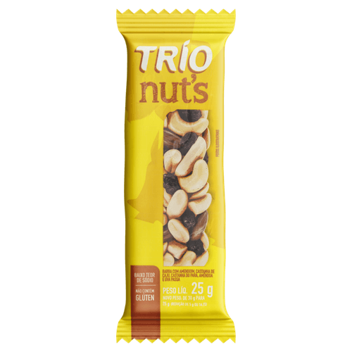Barra-de-Nuts-com-Amendoim-Castanha-de-Caju-Castanha-do-Para-Amendoa-e-Uva-Passa-Trio-Pacote-25g