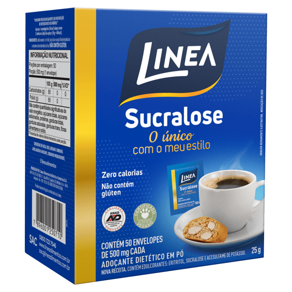 Adoçante Dietético em Pó Sucralose Linea Caixa 25g 50 Unidades de 500mg Cada