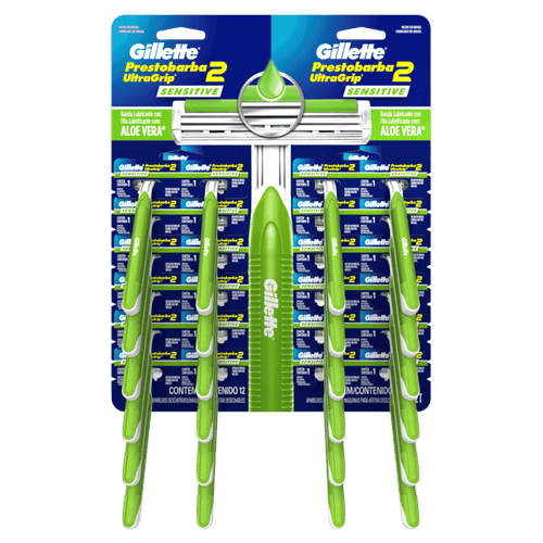 Pack-Aparelho-Descartavel-para-Barbear-Gillette-Prestobarba2-UltraGrip-Sensitive-12-Unidades-com-2-Aparelhos-Cada