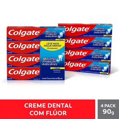 Pack-Creme-Dental-com-Fluor-e-Calcio-Menta-Refrescante-Colgate-Maxima-Protecao-Anticaries-Caixa-4-Unidades-90g-Cada-Leve-Mais-Pague-Menos