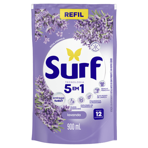 Lava-Roupas-Liquido-Lavanda-Oleos-Essenciais-5-em-1-Surf-Sache-900ml-Refil