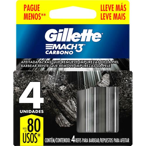 Carga-de-Aparelho-para-Barbear-Gillette-Mach3-Carbono-4-Unidades-Leve-Mais-Pague-Menos