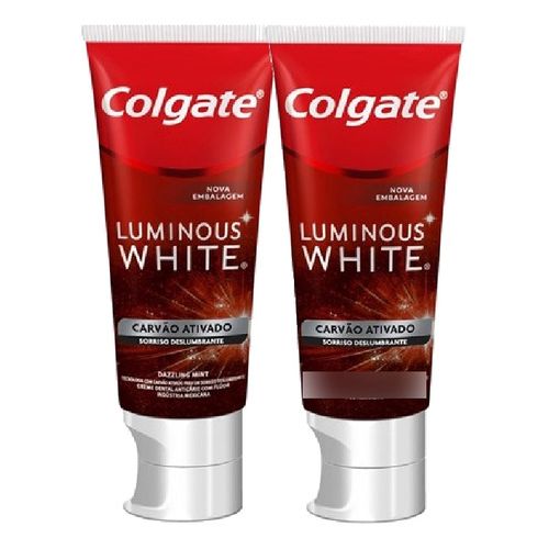 Pack-Creme-Dental-Anticarie-com-Fluor-Carvao-Ativado-Colgate-Luminous-White-Caixa-2-Unidades-150g-Cada-Leve-Mais-Pague-Menos-Preco-Especial