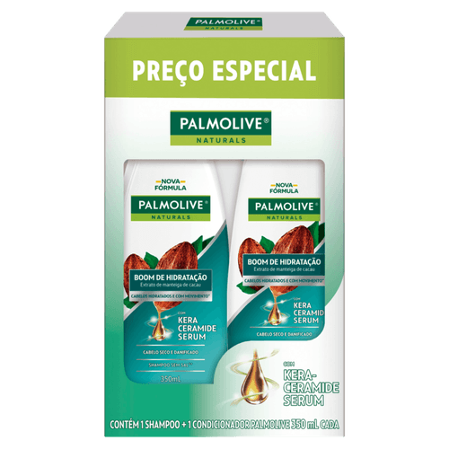 Kit-Shampoo---Condicionador-com-Kera-Ceramide-Serum-e-Extrato-de-Manteiga-de-Cacau-Palmolive-Naturals-Boom-de-Hidratacao-350ml-Cada-Preco-Especial