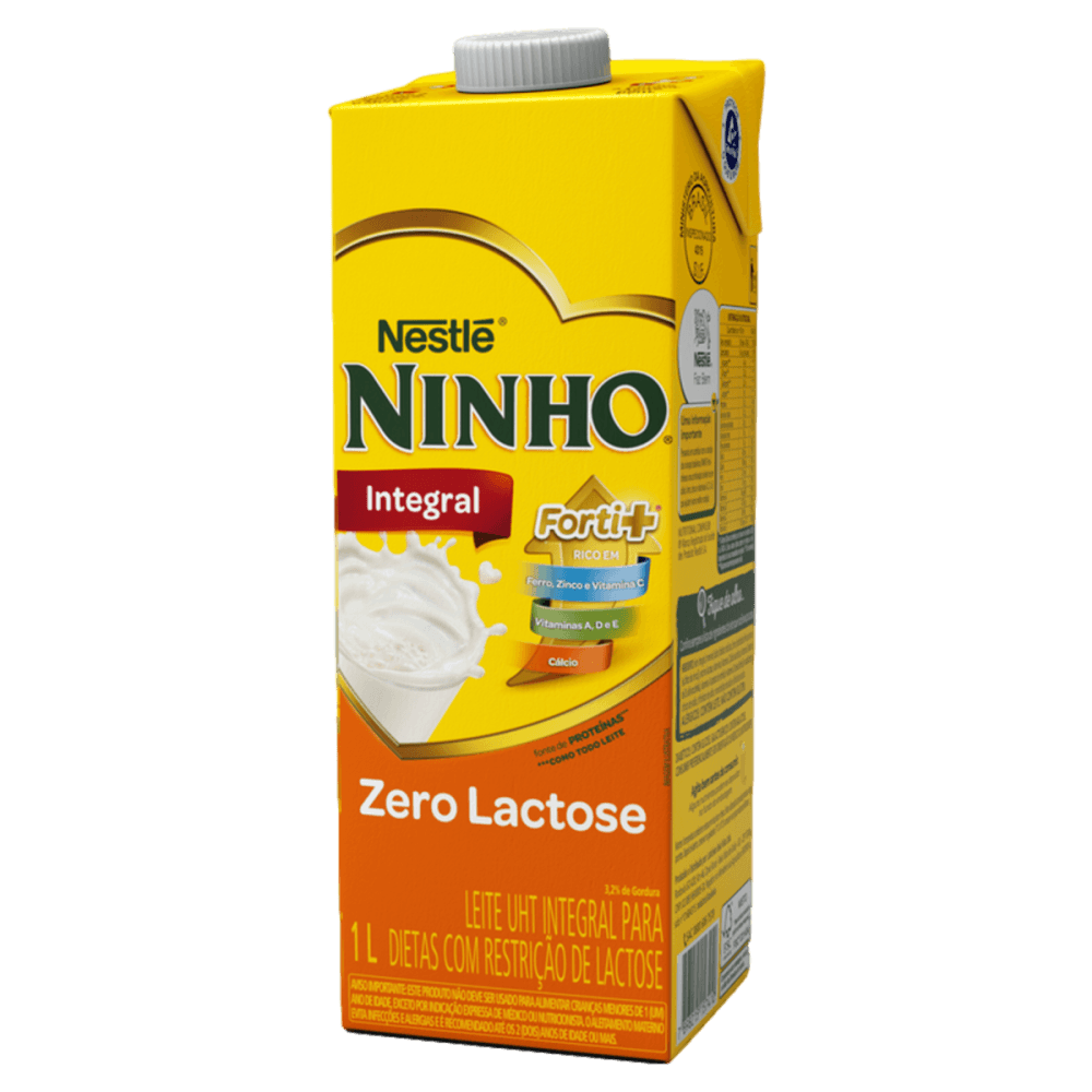 Leite UHT Integral Zero Lactose para Dietas com Restrição de Lactose Ninho Forti+ Caixa com Tampa 1l