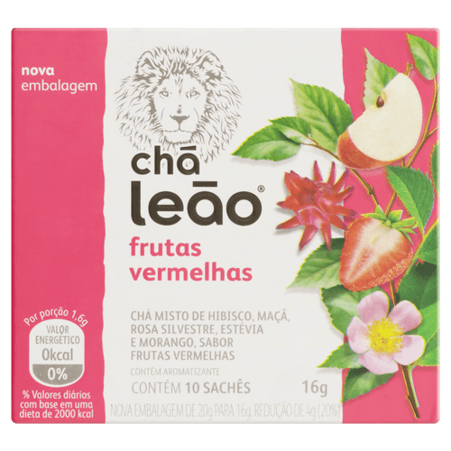 Cha-Misto-de-Frutas-Vermelhas-Hibisco-Maca-Rosa-Silvestre-Estevia-e-Morango-Cha-Leao-Caixa-16g-10-Unidades