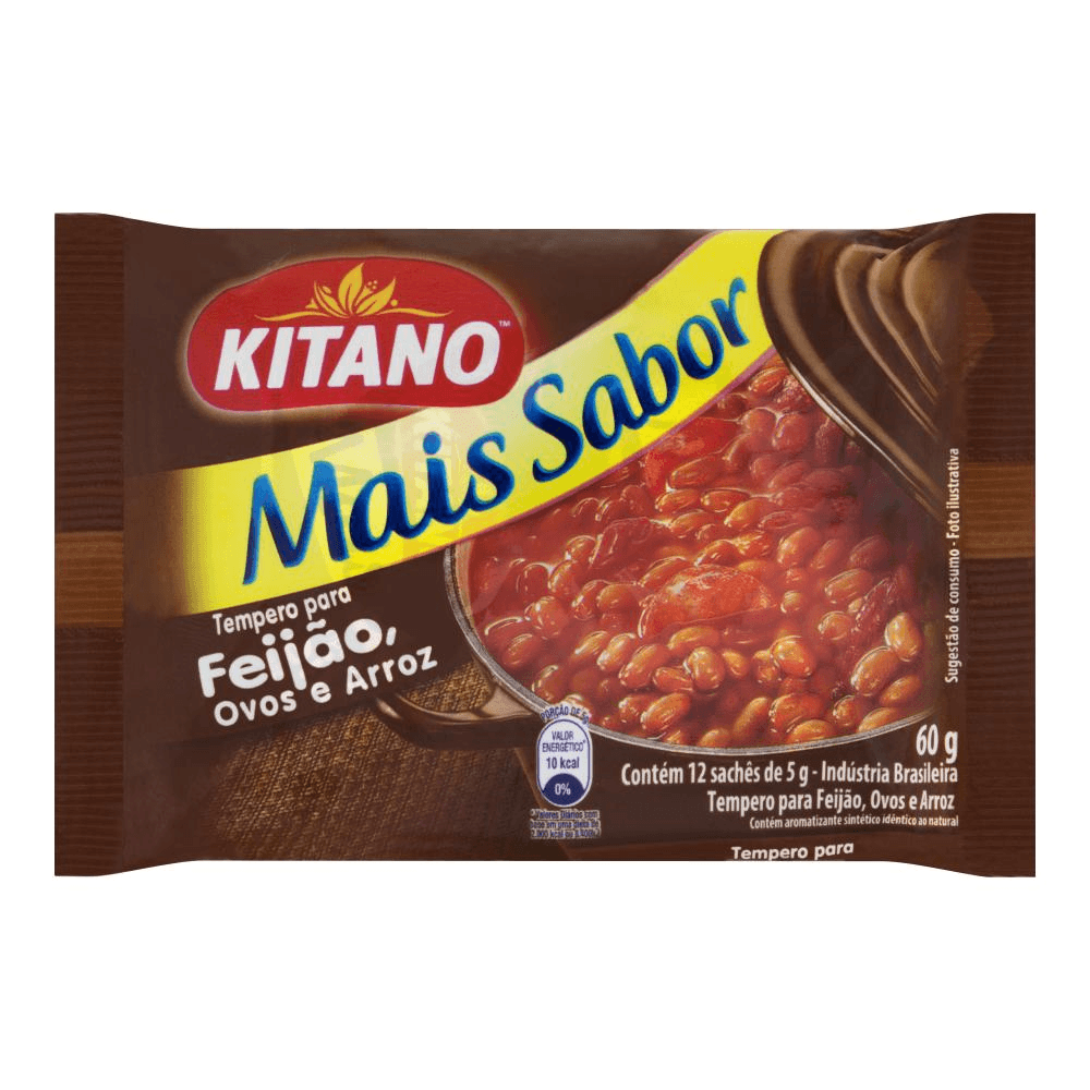 Tempero em Pó para Feijão, Ovos e Arroz com Cebola, Louro e Bacon Mais Sabor Kitano Pacote 60g 12 Unidades de 5g Cada
