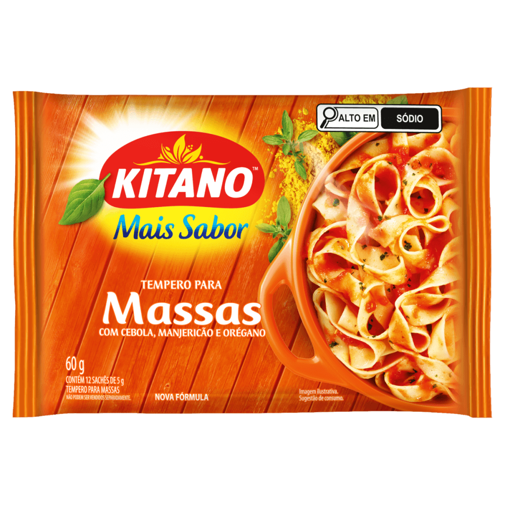 Tempero Pó para Massas com Cebola, Manjericão e Orégano Kitano Mais Sabor Pacote 60g 12 Unidades 5g Cada