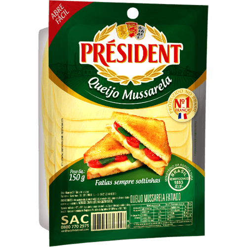 Queijo-Mussarela-Fatiado-President-Pacote-150g Queijo-Mussarela-Fatiado-President-Pacote-150g