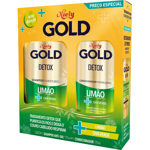 Kit-Shampoo-275ml---Condicionador-175ml-Niely-Gold-Detox-Limao---Cha-Verde