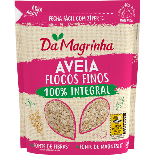 Aveia-Flocos-Finos-DA-MAGRINHA-100--Integral-Pacote-500g