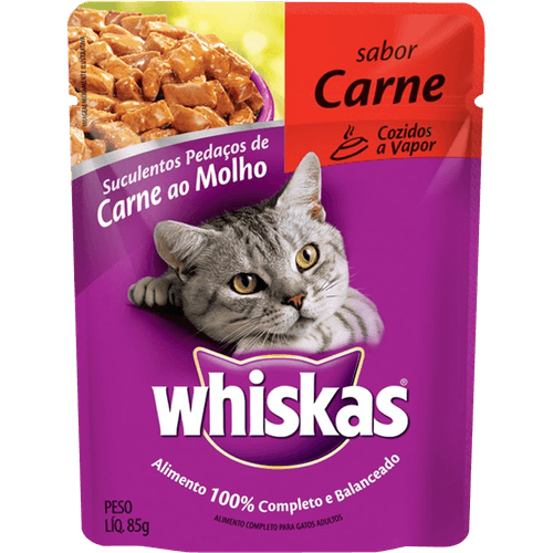 Alimento-para-Gatos-Adultos-Carne-ao-Molho-Encorpado-Refeicao-Completa-Whiskas-Sache-85g