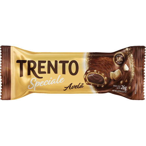 Wafer-Recheio-Creme-de-Avela-Cobertura-Chocolate-ao-Leite-38--Cacau-e-Pedacos-de-Avela-Trento-Speciale-Pacote-26g