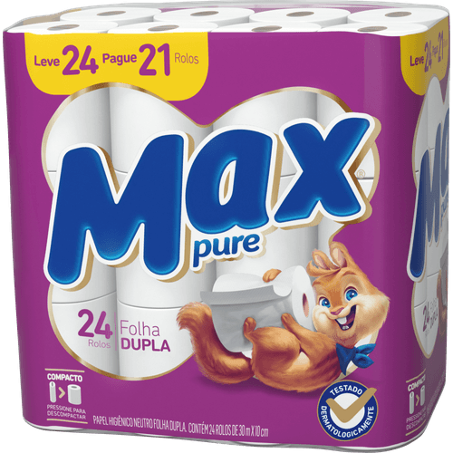 Papel-Higienico-Folha-Dupla-Neutro-Max-Pure-30m-Pacote-Leve-24-Pague-21-Unidades