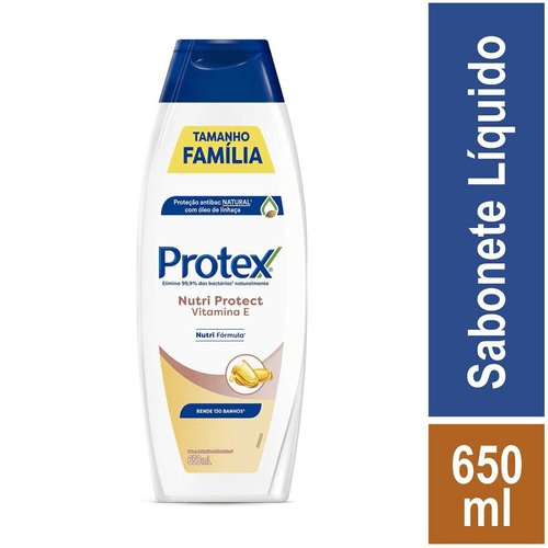 Sabonete-Liquido-Antibacteriano-com-Oleo-de-Linhaca-Protex-Nutri-Protect-Vitamina-E-Frasco-650ml-Tamanho-Familia Sabonete-Liquido-Antibacteriano-com-Oleo-de-Linhaca-Protex-Nutri-Protect-Vitamina-E-Frasco-650ml-Tamanho-Familia