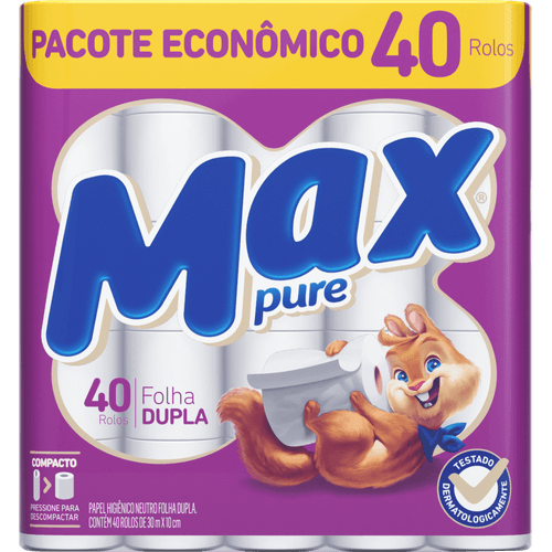 Papel-Higienico-Folha-Dupla-Neutro-Max-Pure-30m-Pacote-Economico-40-Unidades Papel-Higienico-Folha-Dupla-Neutro-Max-Pure-30m-Pacote-Economico-40-Unidades