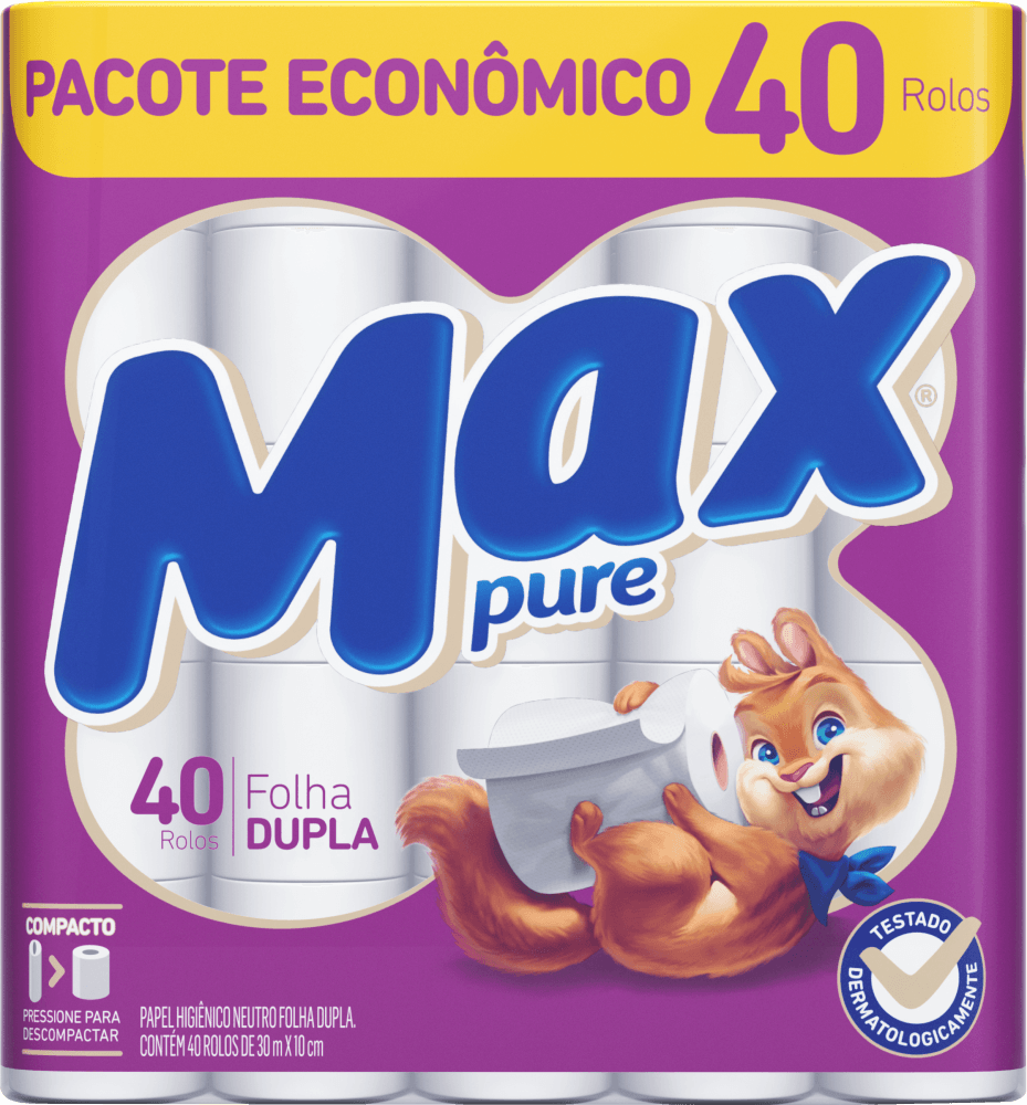 Papel Higiênico Folha Dupla Neutro Max Pure 30m Pacote Econômico 40 Unidades