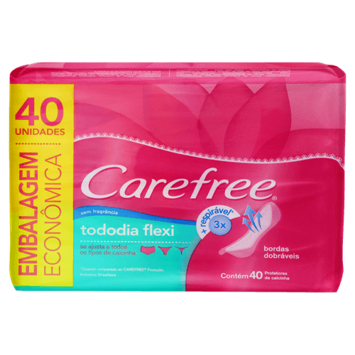 Protetor-Diario-sem-Abas-Carefree-TodoDia-Flexi-Pacote-40-Unidades-Embalagem-Economica