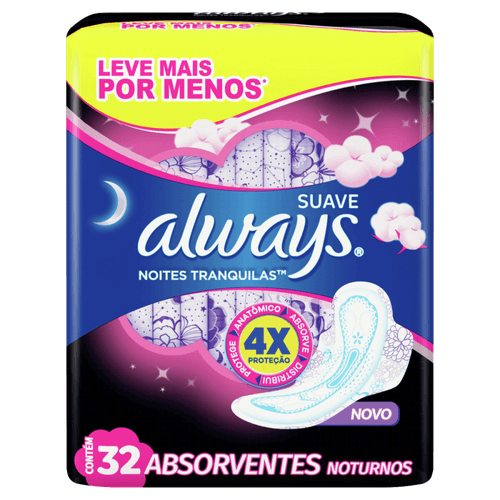 Absorvente-com-Abas-Suave-Always-Noturno-Grande-Pacote-32-Unidades-Gratis-4-Absorventes Absorvente-com-Abas-Suave-Always-Noturno-Grande-Pacote-32-Unidades-Gratis-4-Absorventes