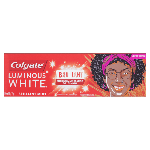 Creme-Dental-Anticarie-com-Fluor-Brilliant-Mint-Colgate-Luminous-White-Caixa-70g