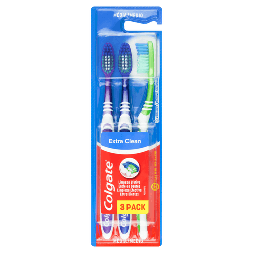 Escova-Dental-Media-Colgate-Extra-Clean-Cabeca-Normal-3-Unidades Escova-Dental-Media-Colgate-Extra-Clean-Cabeca-Normal-3-Unidades